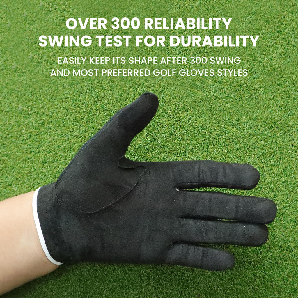 Finger Ten Men? Golf Glove Left Hand Rain Grip Pack, Durable Fit For Hot Wet All Weather (Black, Large)