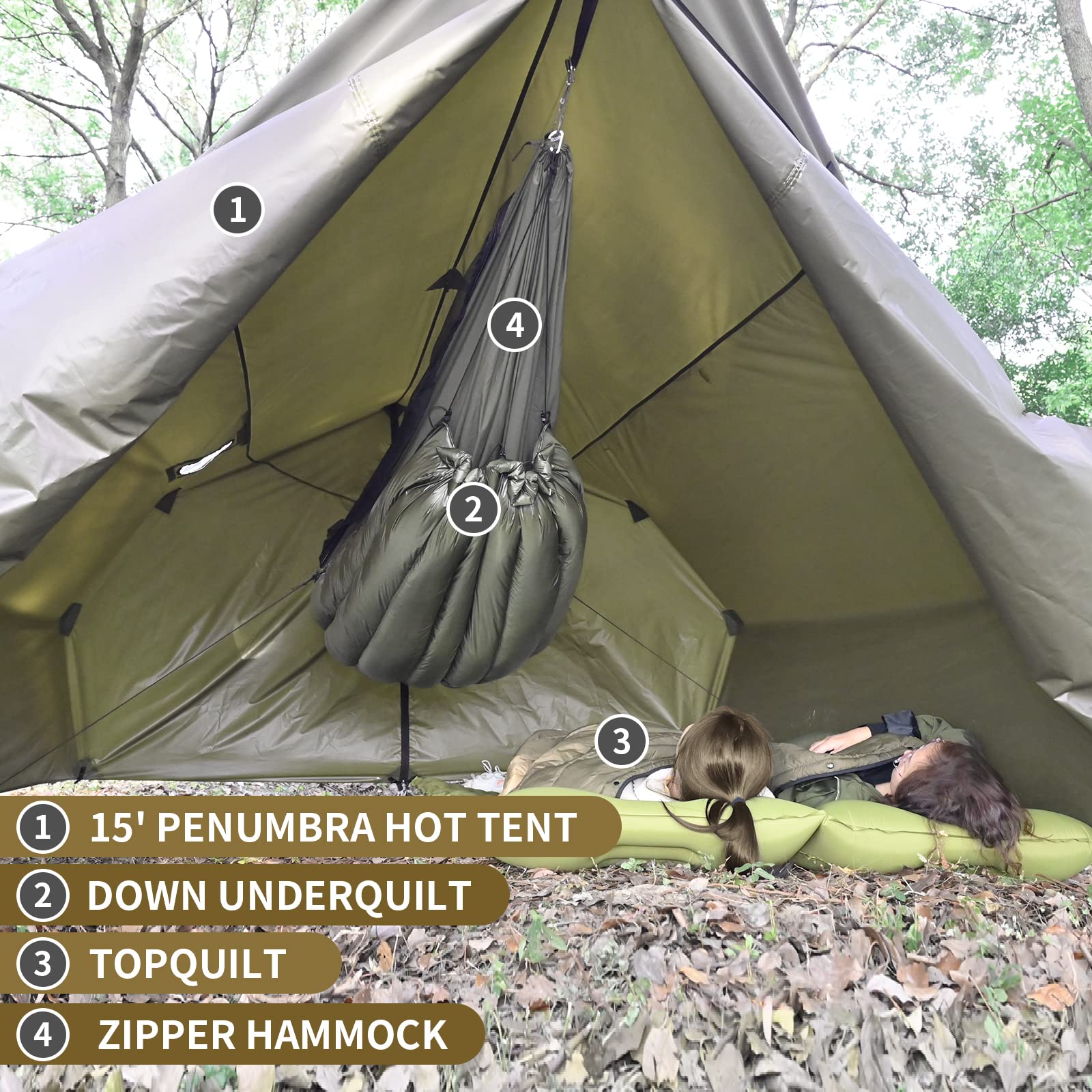 Onewind Penumbra Hot Tent, 14Ft Camping Hammock Tarp For 4-Season, Waterpoof And Flame Retardant Hammock Rain Fly With Stove Jac