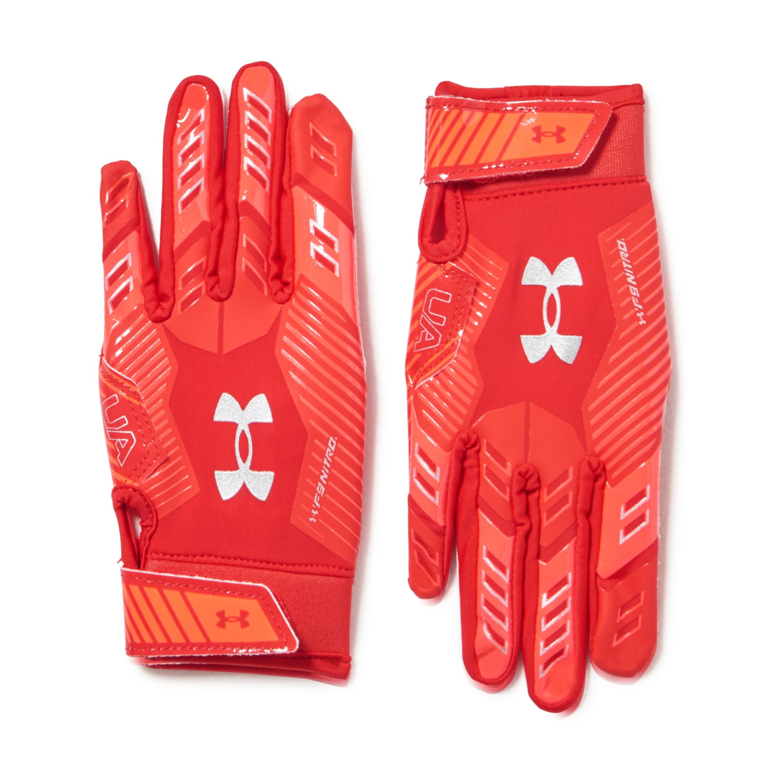 Under Armour Boys' F9 Nitro Football Gloves, (600) Red/Beta/Metallic Silver, Small