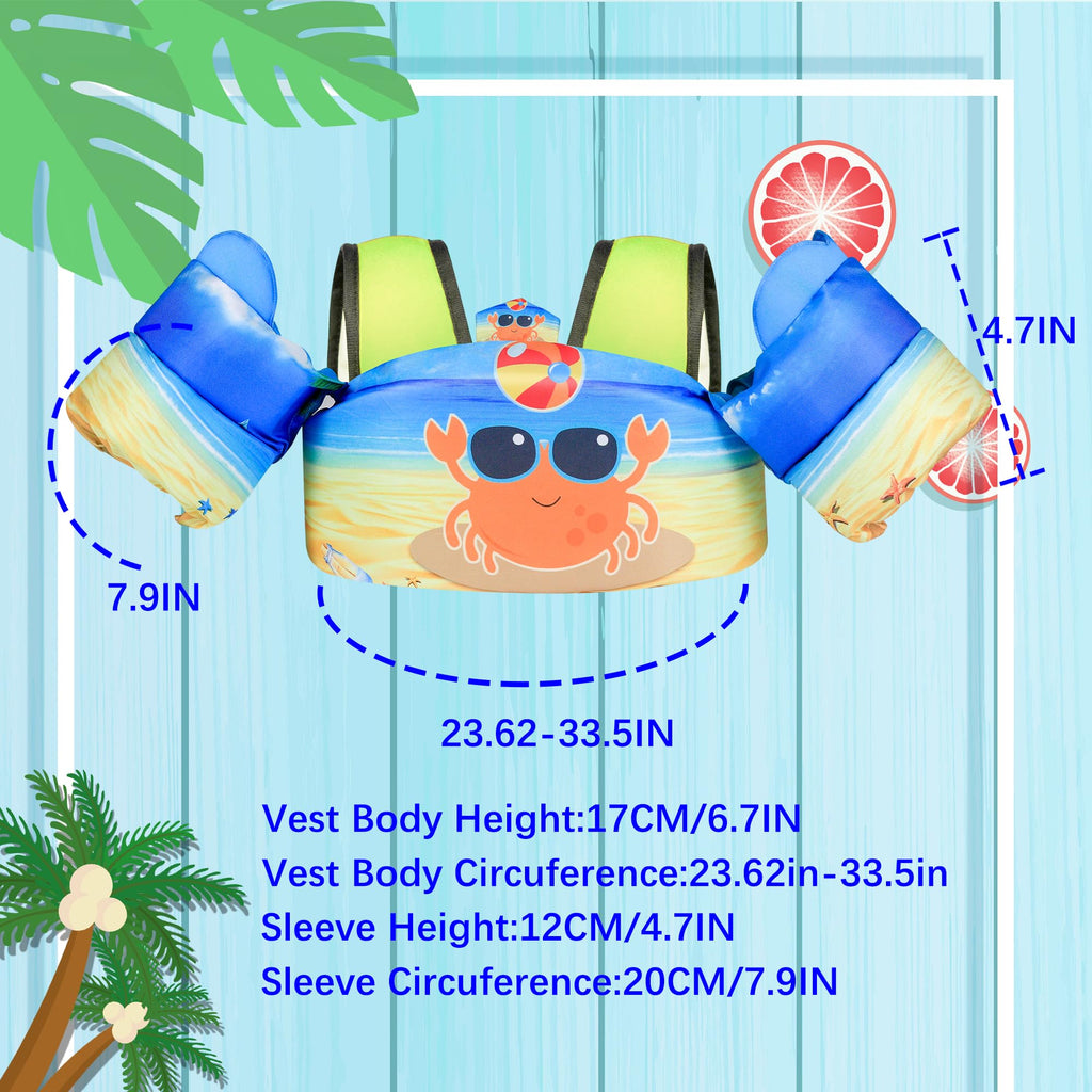 Elejolie Toddler Swim Vest For Child Learn Swiming Training,Infant Safety Swimmies Aid Jacket For Kids 2 3 4 5 6 Years Old,Arm W