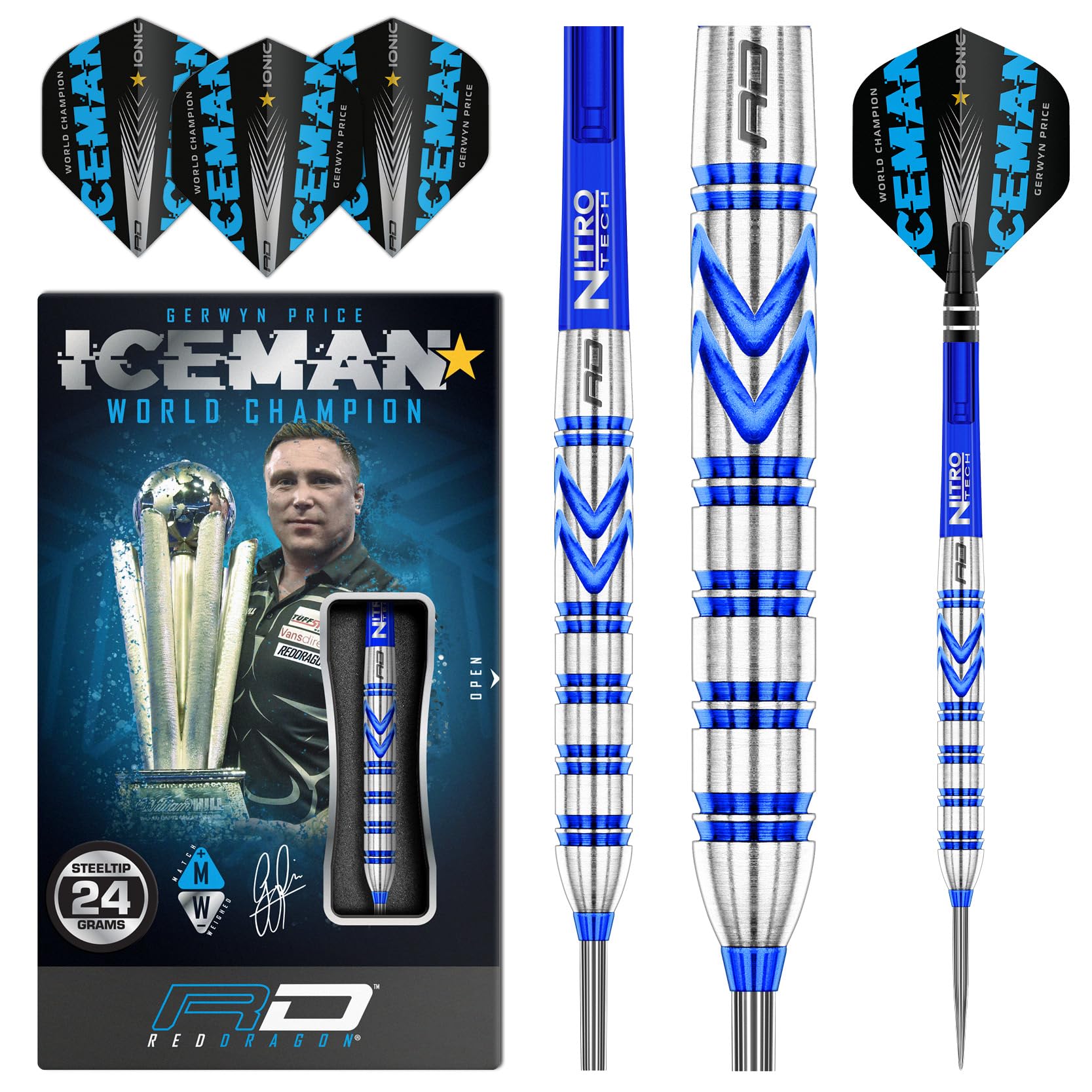 Red Dragon Gerwyn Price 24 Gram - Tungsten Steel Darts Set With Flights And Stems