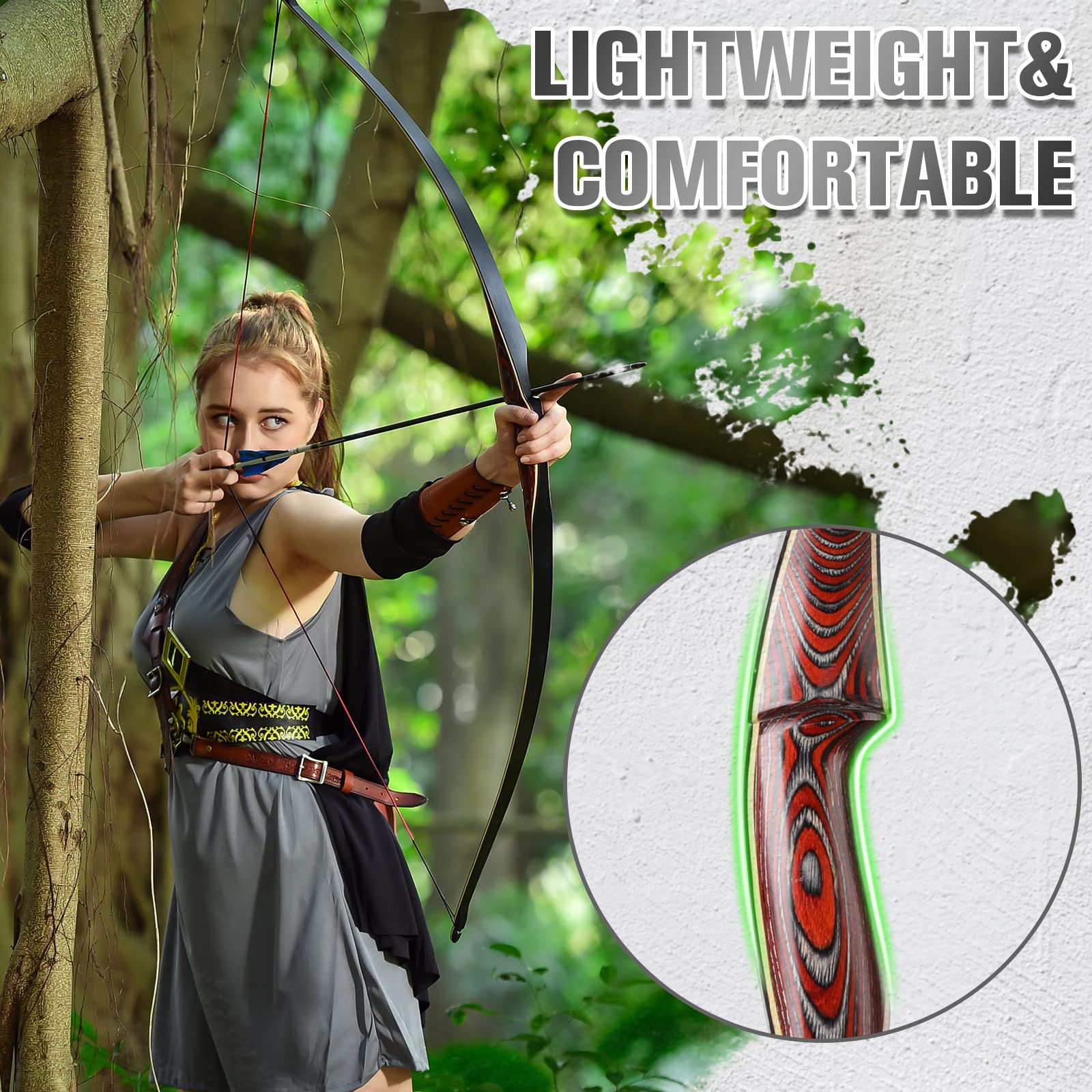 Kainokai 58 Laminated Recurve Bow,Amercian Hunting Bow Archery Bow 20-60Lbs (40Lbs, Left Hand)