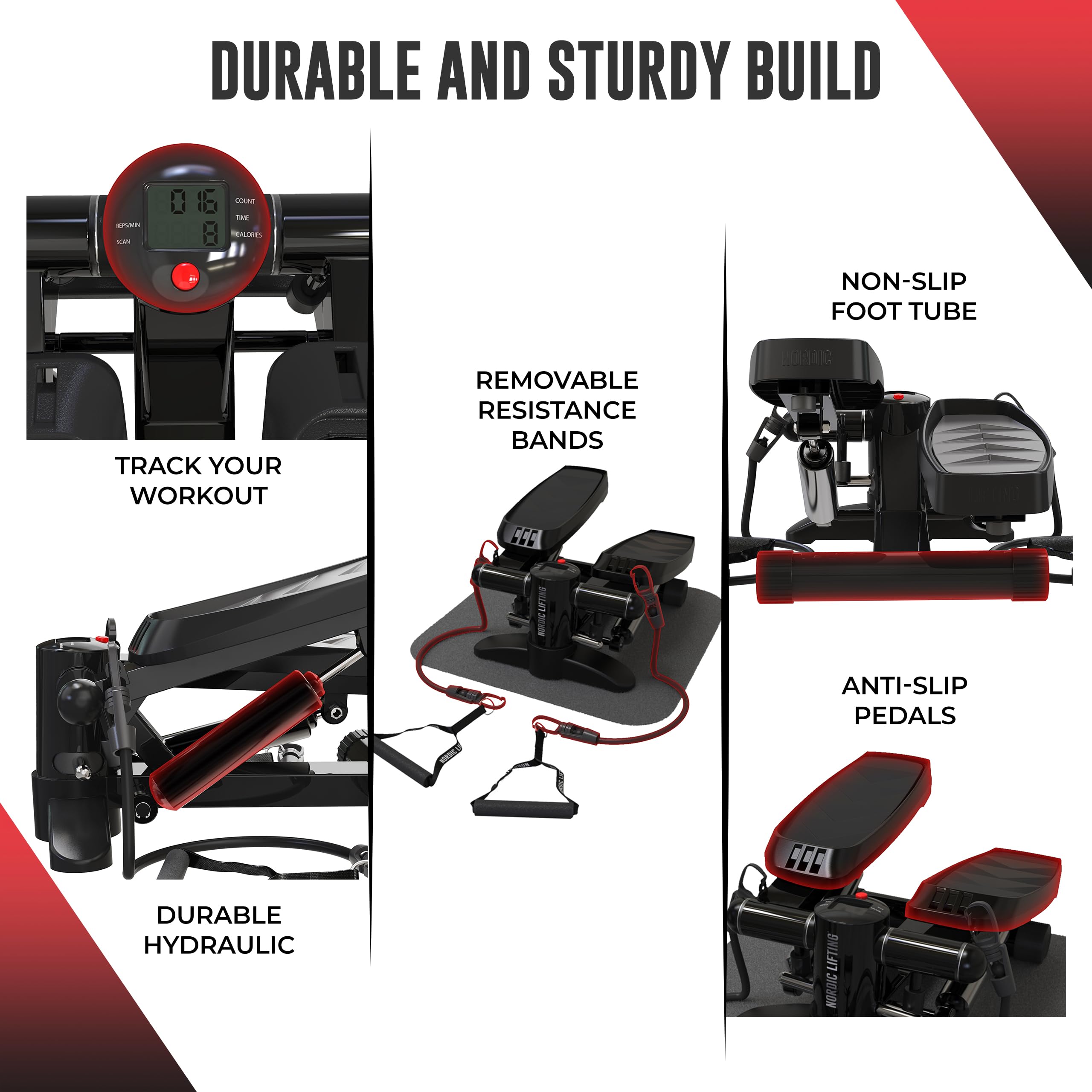 Mini Stepper & Stair Climber Machine - W/Resistance Bands Set - Portable Step Exerciser - Built In Monitor - Heavy Duty Max 330
