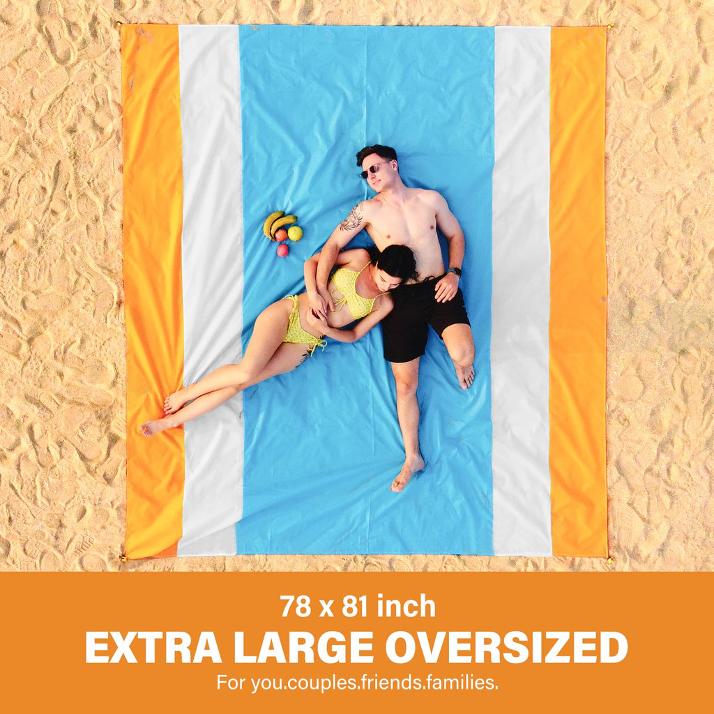 Famstar Beach Blanket Oversized Extra Large78 X 81'',Waterproof Sandproof Beach Blanket 1-7 Adults Lightweight Durable For Trave