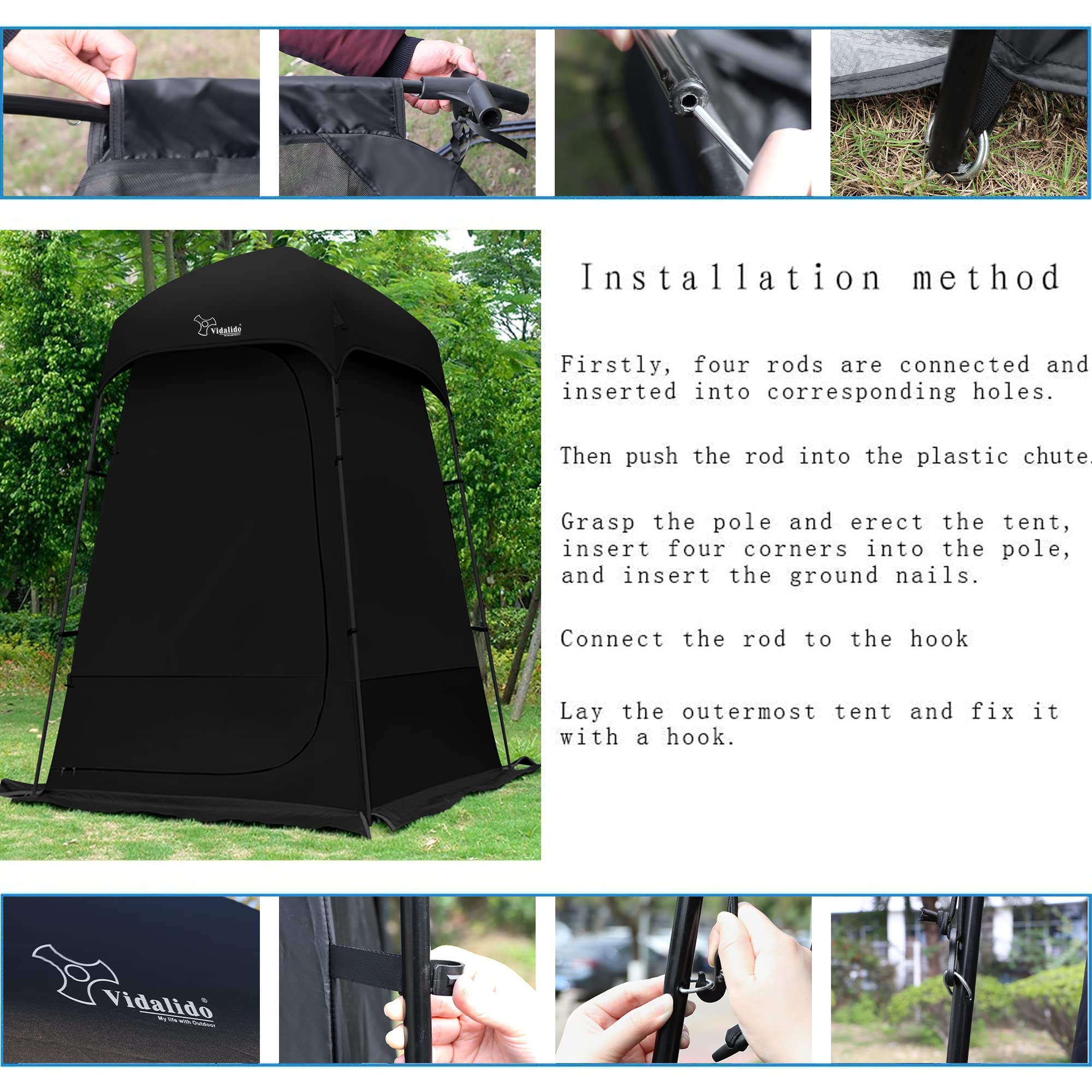 Outdoor Shower Tent Changing Room Privacy Portable Camping Shelters (Black)