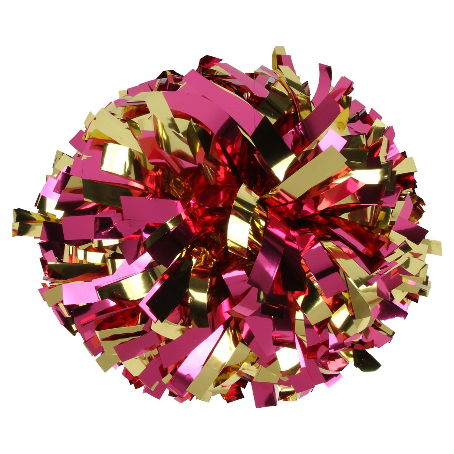 Metallic Cheerleader Cheerleading Pom Poms 6 inch 1 Pair 2 Pieces (Shocking Hot Pink/Gold)