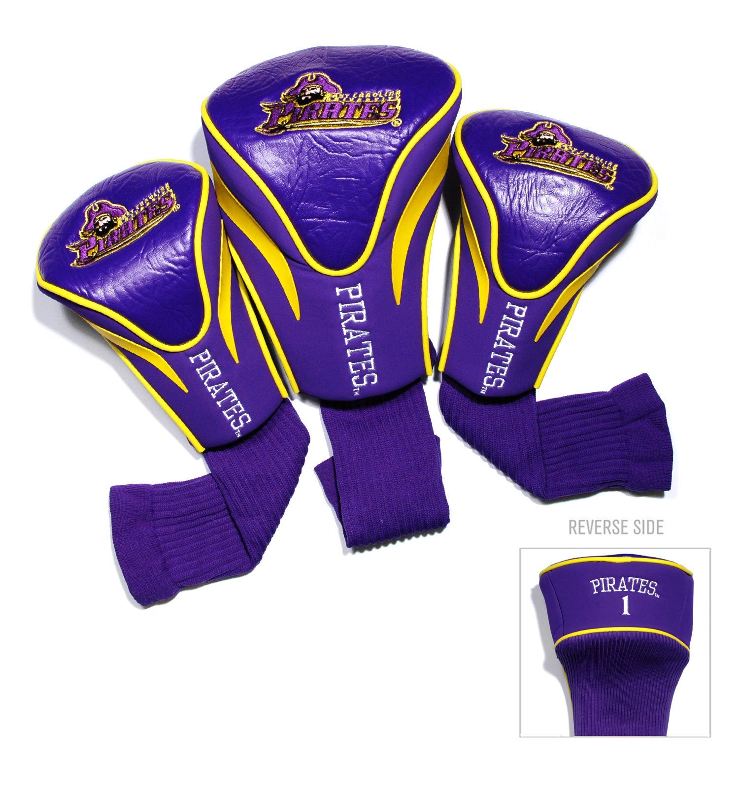 Team Golf Ncaa East Carolina Pirates Contour Golf Club Headcovers (3 Count) Numbered 1, 3, & X, Fits Oversized Drivers, Utility,
