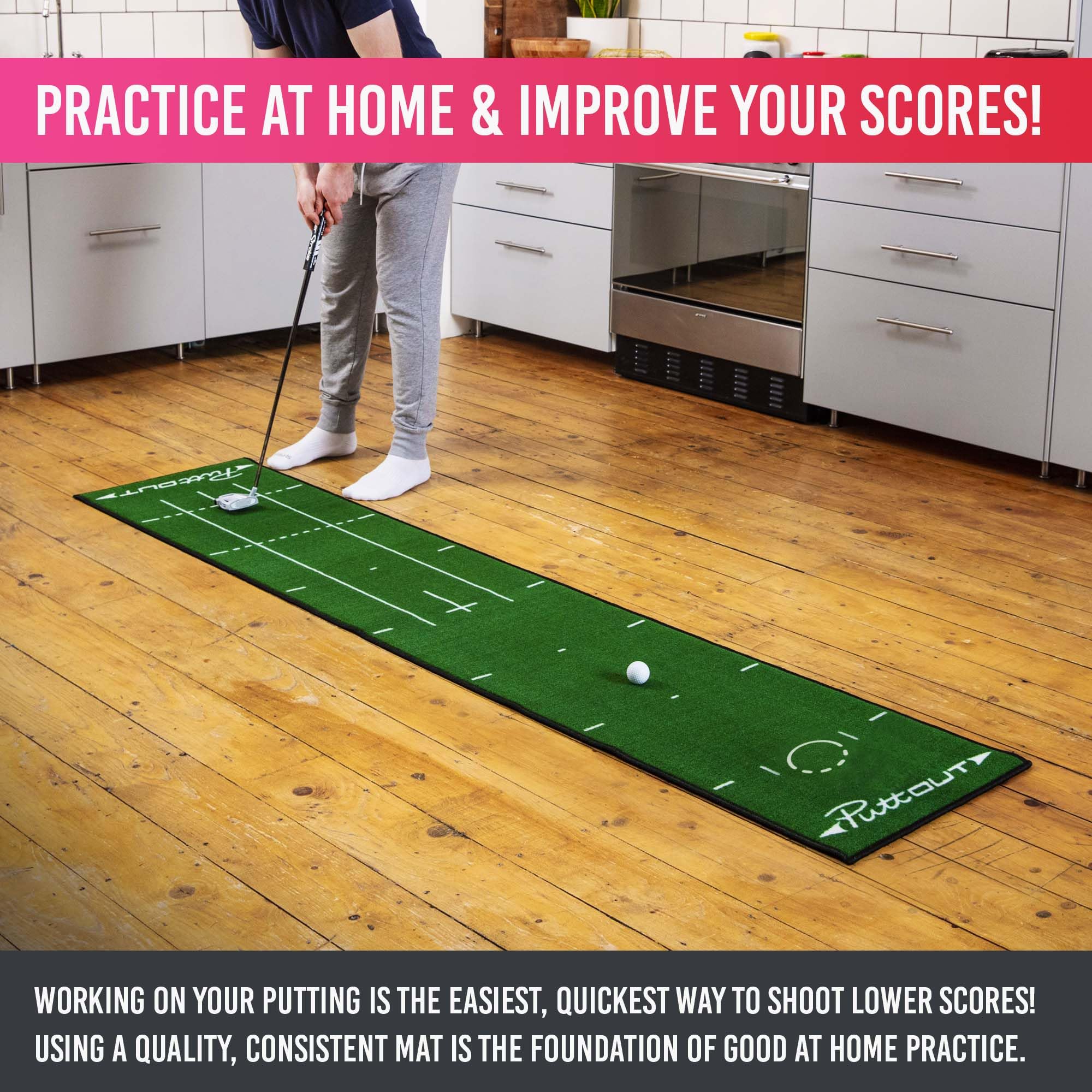 Puttout Pro Golf Putting Mat - Perfect Your Putting (7.87-Feet X 1.64-Feet) (Green)