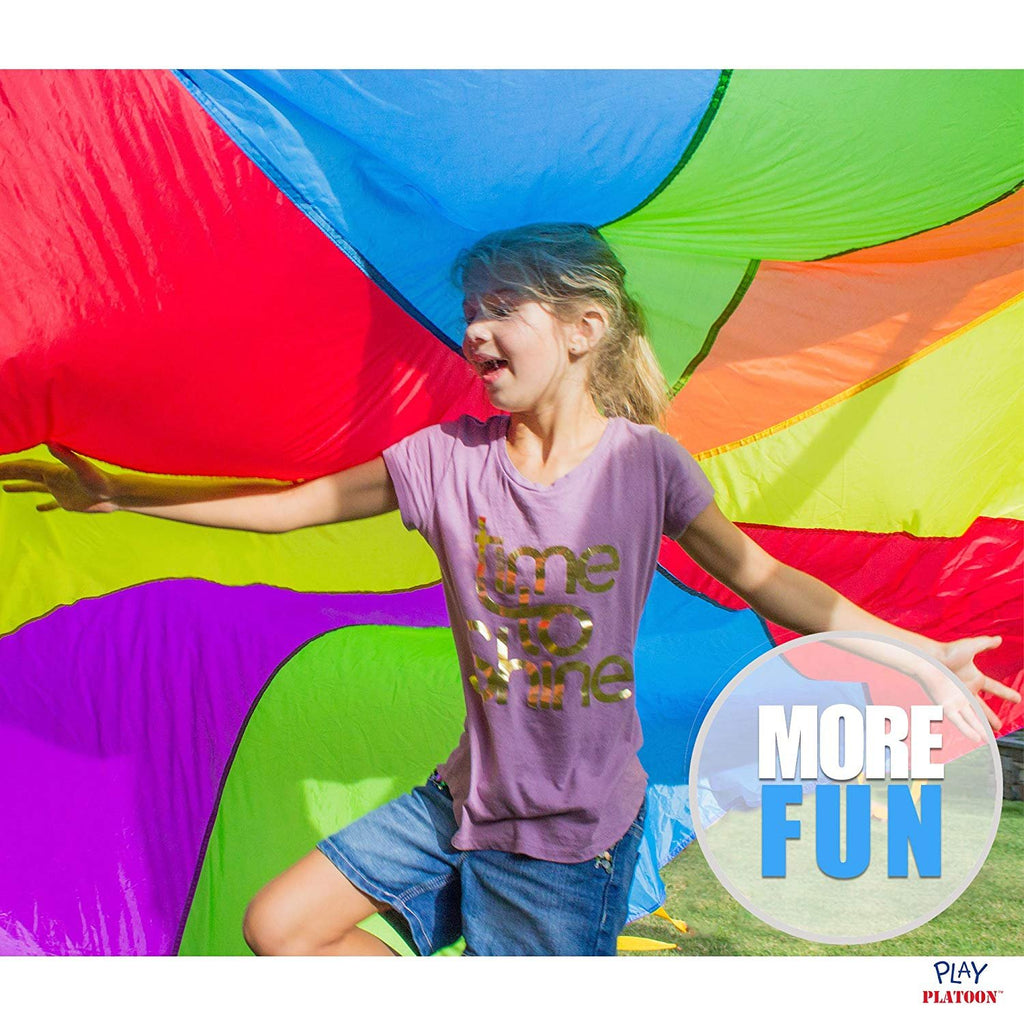 Play Platoon Rainbow Parachute Toy For Kids, Kid Parachute With Handle, 10 Ft Play Parachute Game For Kids With 10 Handles, Para