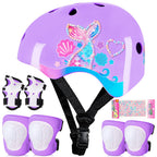 Toddler Bike Helmet Kids Helmet Knee Pads and Elbow Pads Set Adjustable Protective Gear Set with DIY Stickers for Girls Age 3-5-