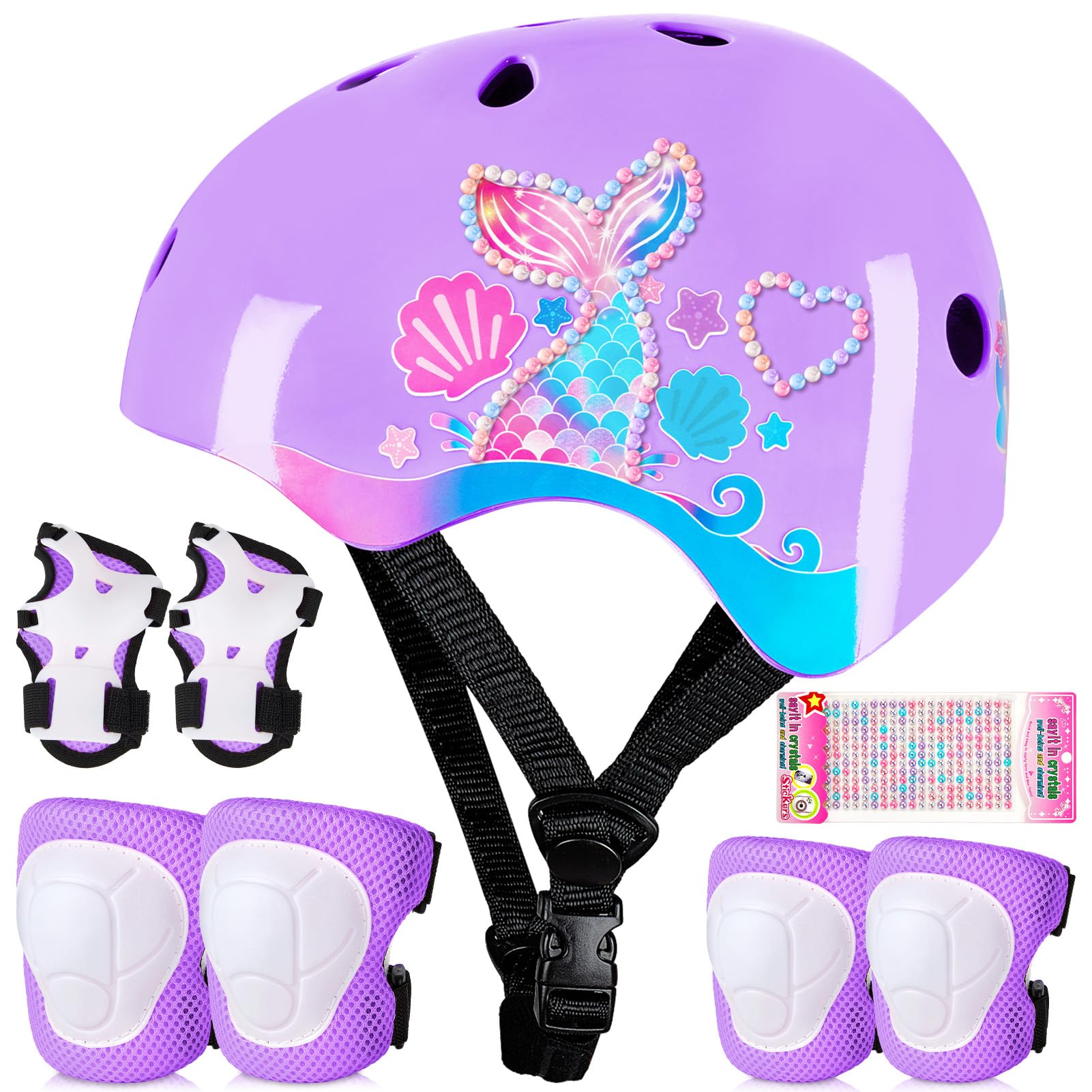 Toddler Bike Helmet Kids Helmet Knee Pads and Elbow Pads Set Adjustable Protective Gear Set with DIY Stickers for Girls Age 3-5-