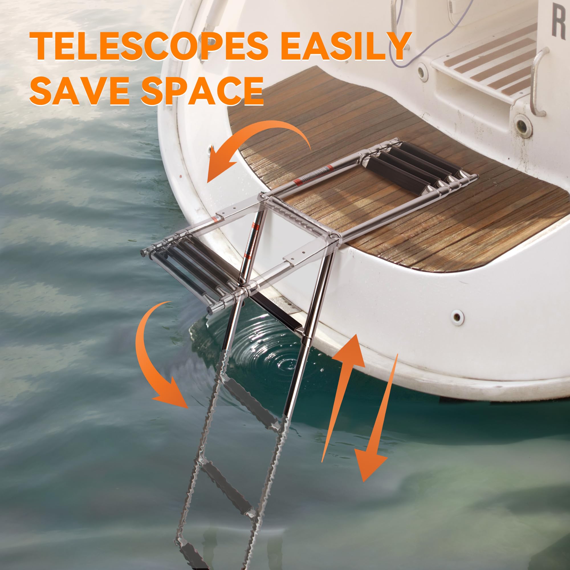 Boat Ladder 4 Step,Stainless Steel Telescoping Heavy Duty Pontoon Swim Boarding Ladder For Outboards,Yacht,Marine Fishing Boat