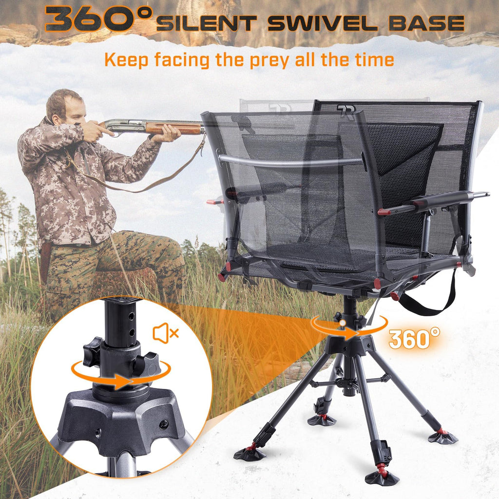 Tr 360 Degree Swivel Hunting Blind Chair,400 Lbs Capacity Silent,4 Legs And Seat Armrests Height Adjustable,Comfortable Padded S