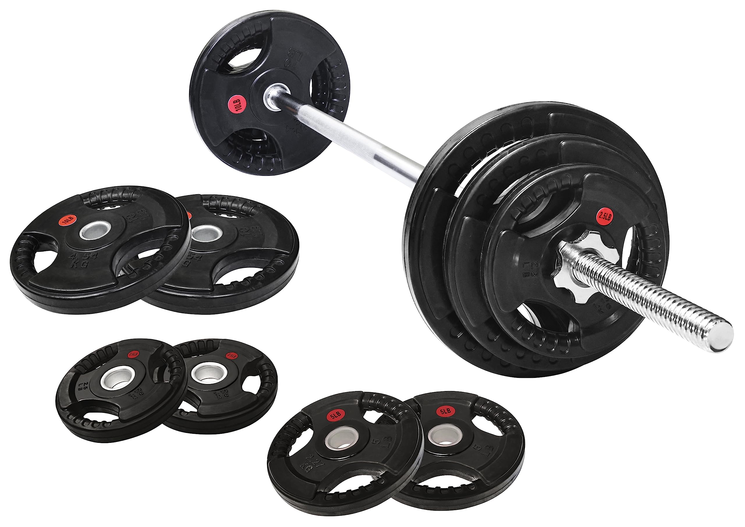 Signature Fitness Cast Iron Standard Weight Plates Including 5Ft Standard Barbell With Star Locks, 45-Pound Set (35 Pounds Plate