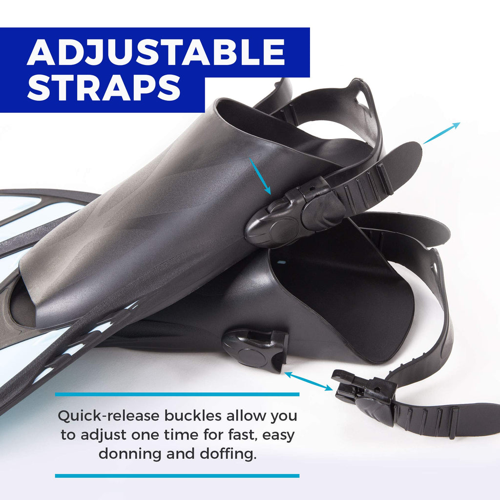 Seavenger Torpedo Swim Fins | Travel Size | Snorkeling Flippers With Mesh Bag For Women, Men And Kids (Black, Xs/Xxs)