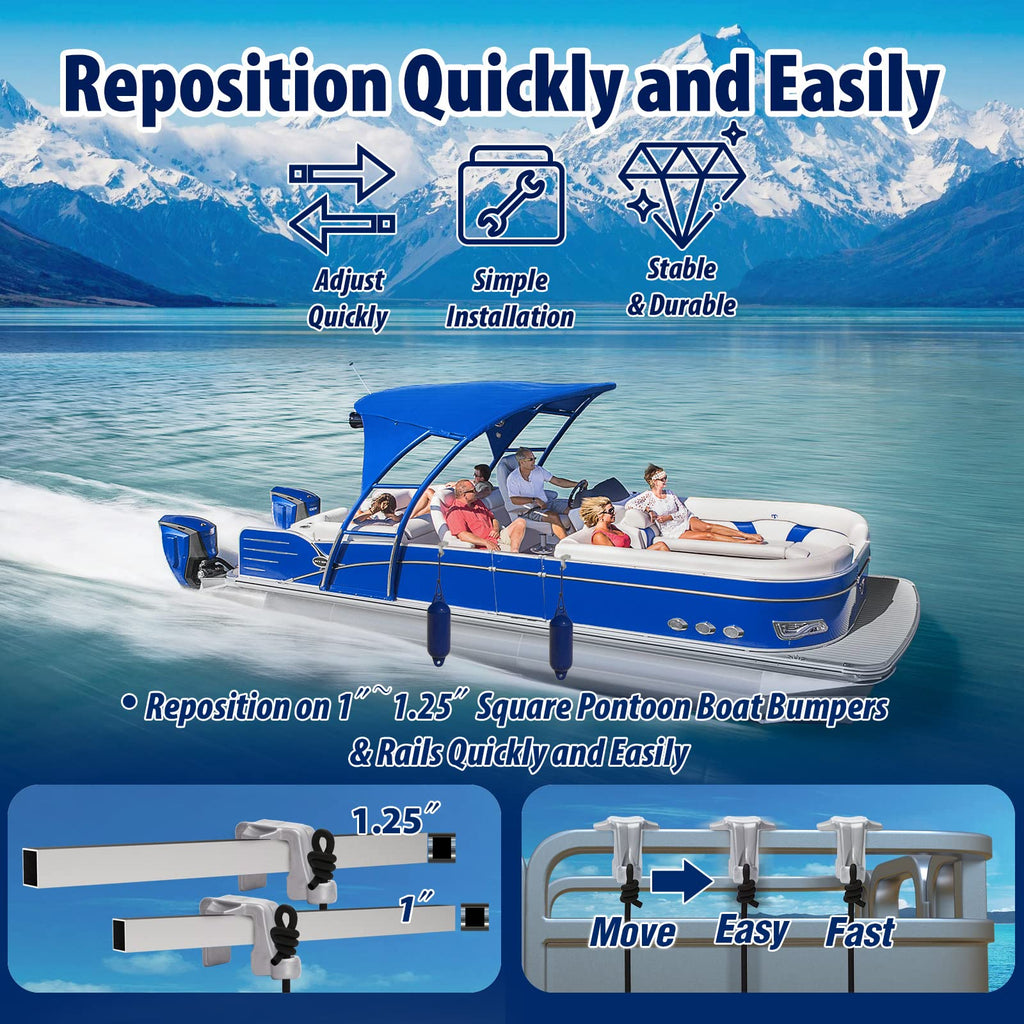 Boat Bumper Clips, Pontoon Boat Fender Clips For Docking, Pontoon Boat Square Rail Fender Hangers/Adjusters/Clips Work With Pont