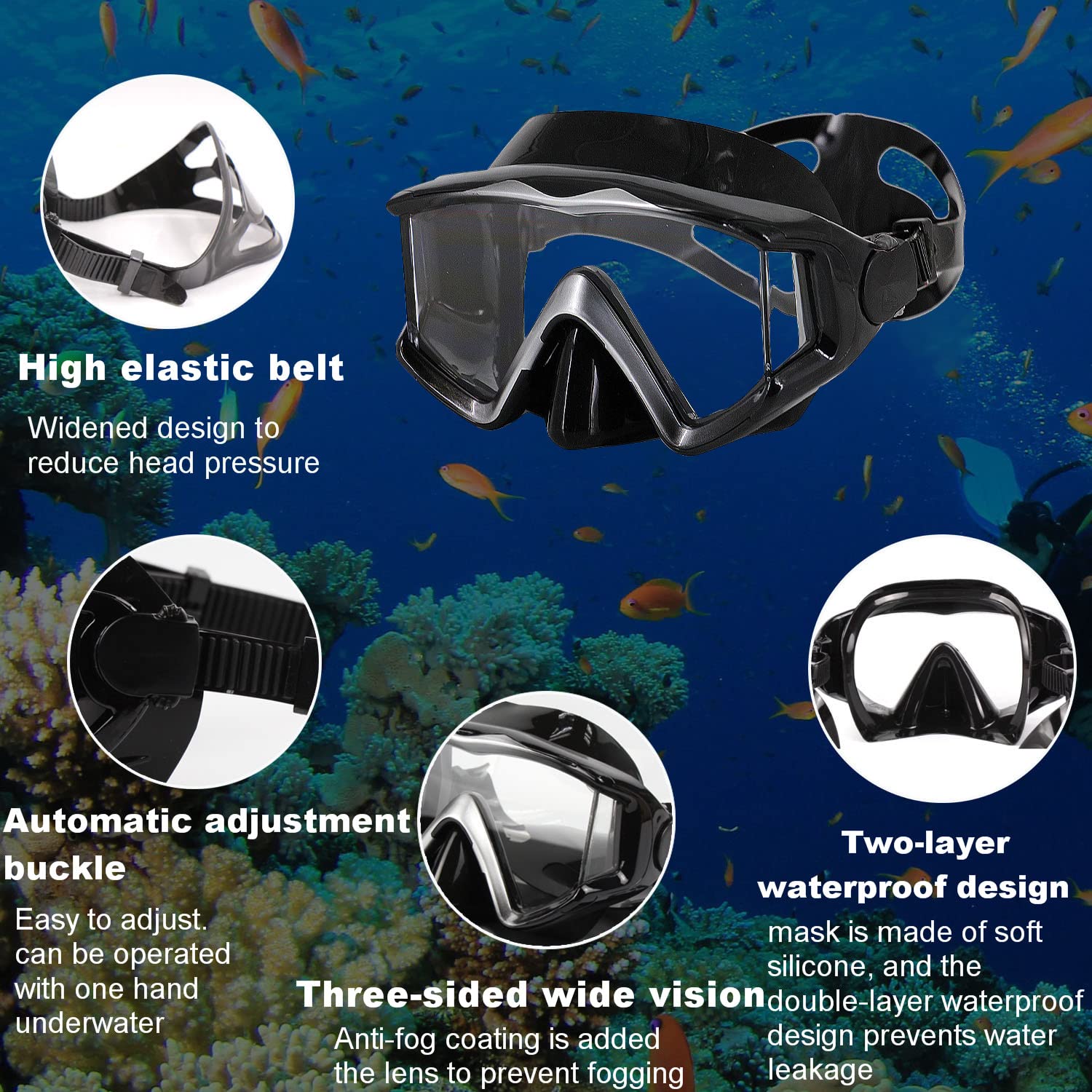 Aqua A Dive Sports Diving Mask Anti-Fog Swimming Snorkel Mask Suitable For Adults Scuba Dive Swim Snorkeling Goggles Masks (Gray