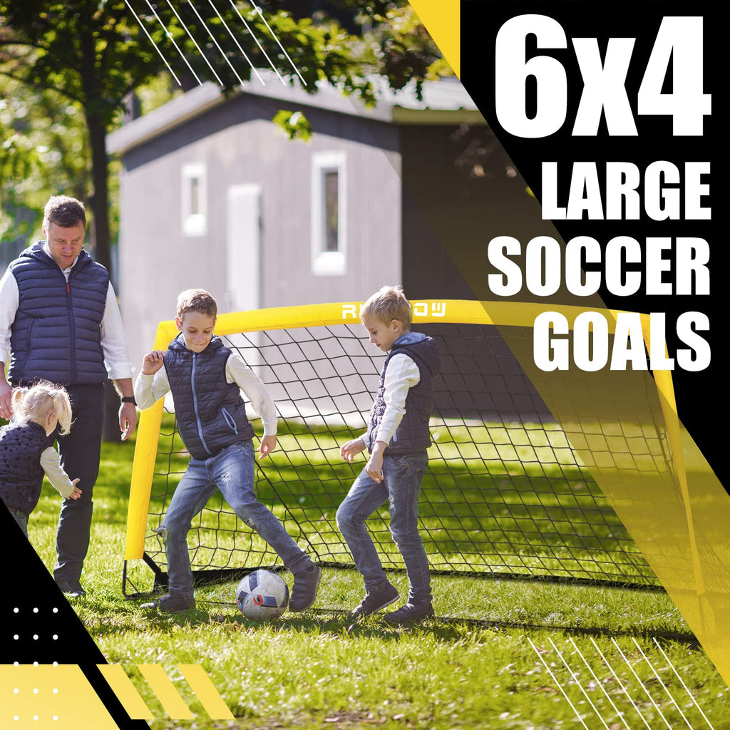Runbow 6X4 Ft Portable Kids Soccer Goal For Backyard Practice Soccer Net With Carry Bag (6X4 Ft, Yellow, 1 Pack)