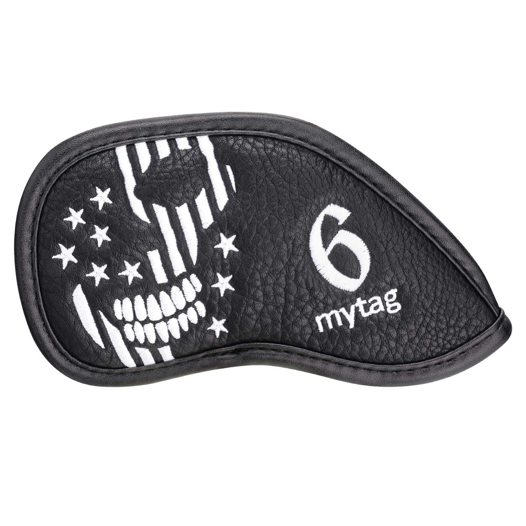 Caiobob Mytag Golf Iron Head Cover Wedge Headcover Set Black Synthetic Leather Skull Skeleton Irons Protector (10Pcs Iron Set(3,