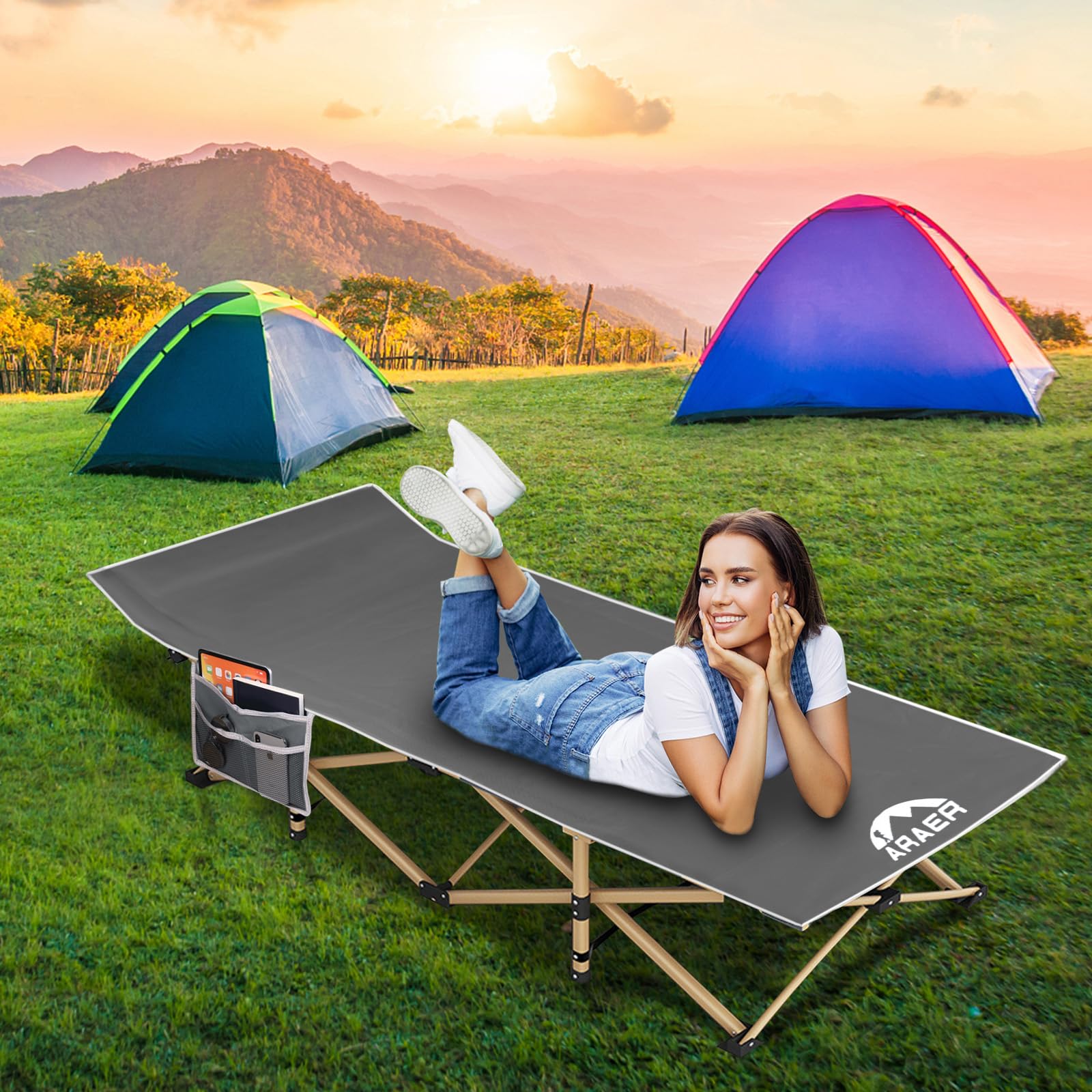 Camping Cot, 450Lbs(Max Load), Portable Folding Outdoor Bed With Carry Bag For Adults Kids, Heavy Duty Cot For Traveling Gear Su