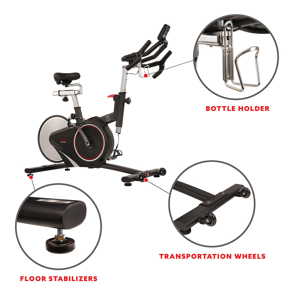 Sunny Health & Fitness Magnetic Rear Belt Drive Indoor Cycling Exercise Bike with RPM Cadence Sensor - SF-B1709, Black