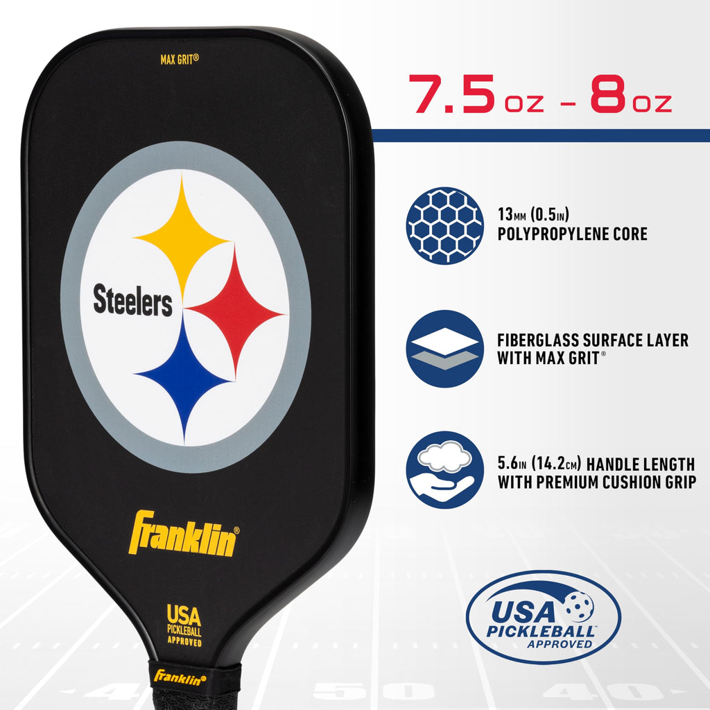 Franklin Sports Nfl Pittsburgh Steelers Pickleball Paddle - Pickleball X - Polypropylene Core, Team Logo - Nfl Official Licensed