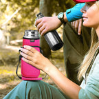 Nuovoware Water Bottle Carrier Bag, 25oz/32oz Pouch Holder, Adjustable Shoulder Hand Strap 2 Pocket Sling Neoprene Sleeve Sports