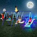 Sportspower Ramona Metal Swing Set 7-in 1: 3 Swings, Climbing Ladder and net, Basketball Hoop, and 5-ft Blow Molded Slide, 700lb