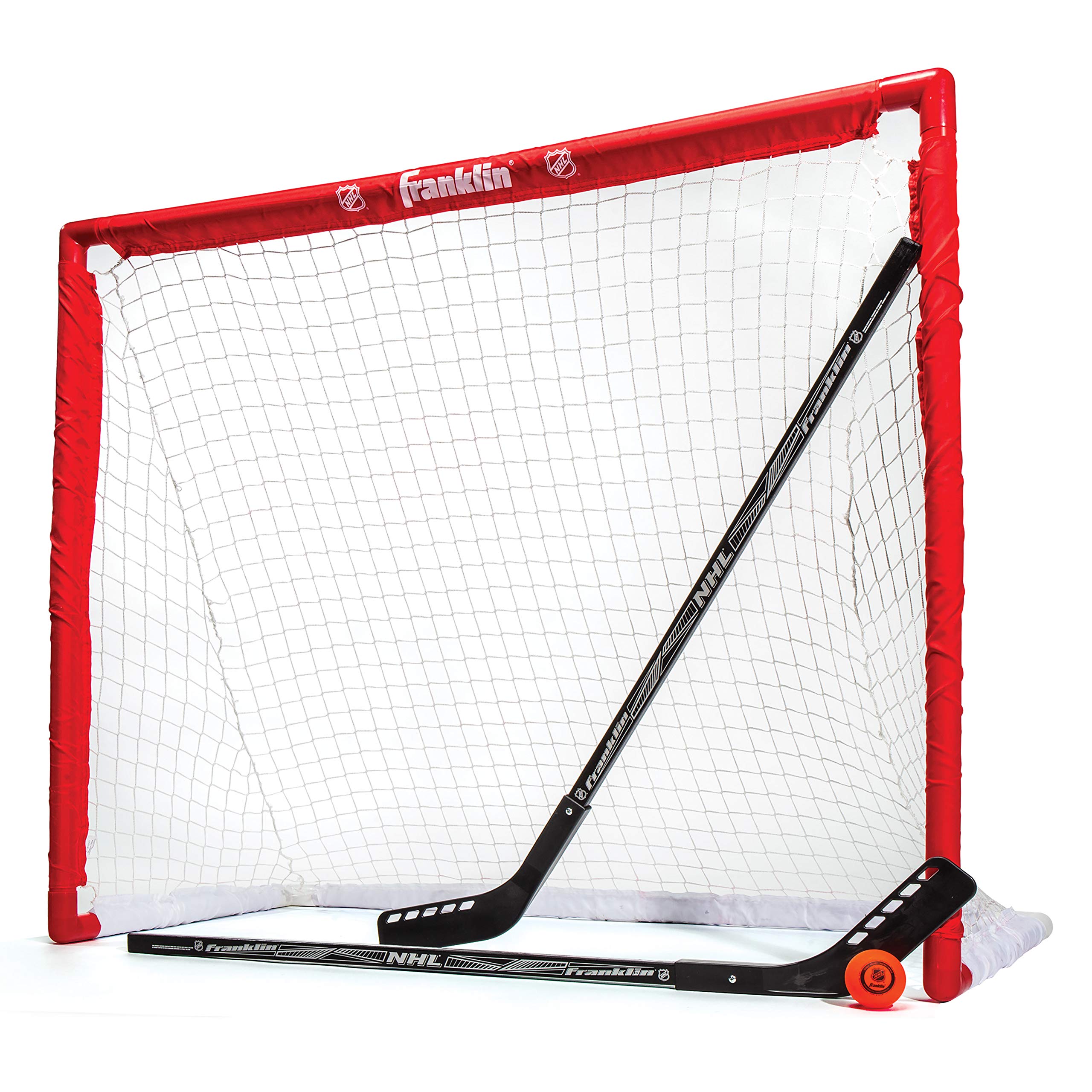 Franklin Sports Nhl Youth Street Hockey Set - (2) Kids Junior Hockey Sticks, Pvc Goal + Roller Hockey Ball Included - Indoor + O