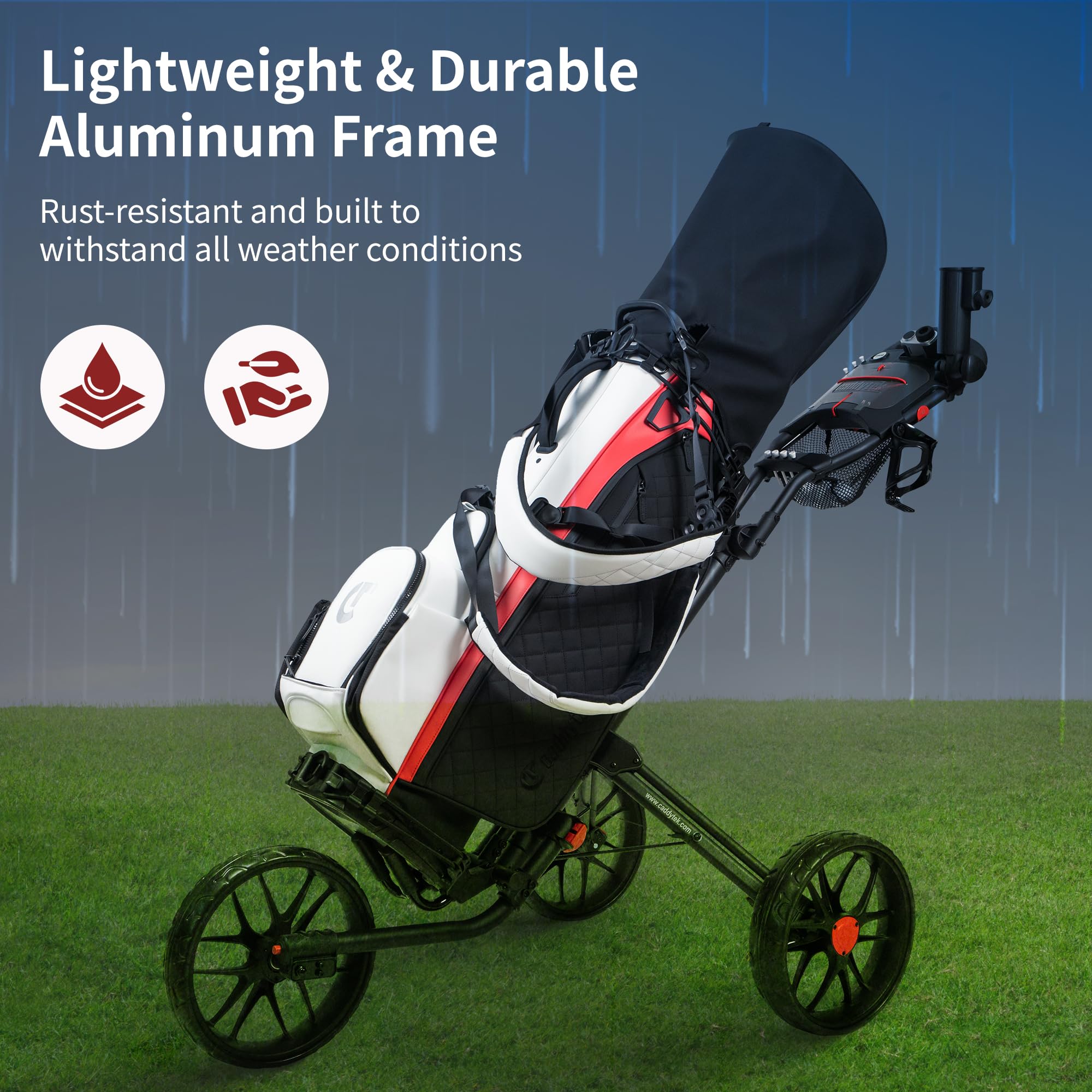 Caddytek 3 Wheel Golf Push Cart - Deluxe Quad-Fold Compact Push & Pull Folding Caddy Trolley - Caddylite 15.3 V2,Black