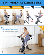 Foldable Exercise Bike Stationary Bikes for Home, 5 IN 1 Indoor Workout Bike for Seniors, with 16-Level Quiet Magnetic Resistanc