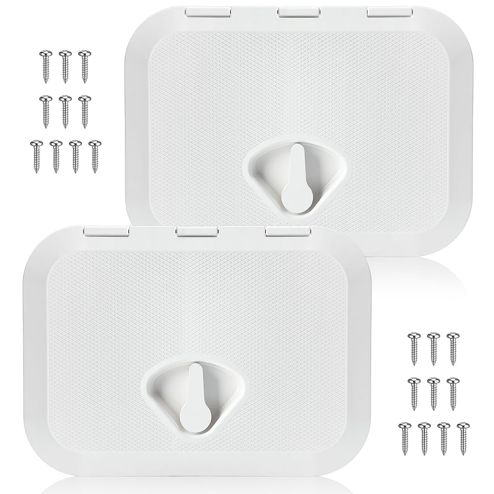 Datanly 2 Pcs Marine Deck Access Hatch 14.76   10.63 White Rectangle Boat Deck Hatch & Lid with 20 Screws Non Slip Surface for M