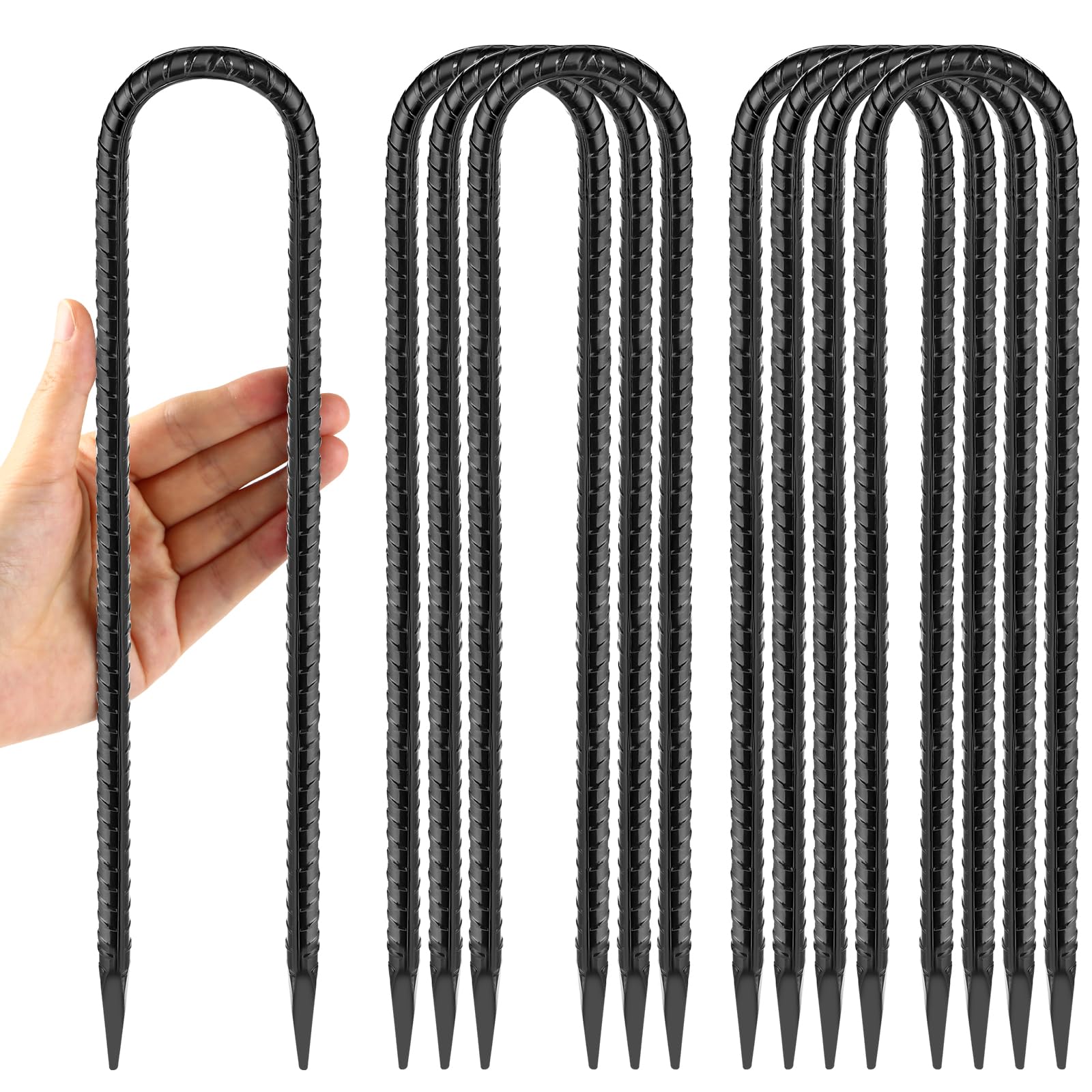 12 Inches Trampoline Wind Stakes, Heavy Duty U Stakes for Ground, 8-Pack Trampoline Tie Down Anchor Kit for Swing Set and Soccer