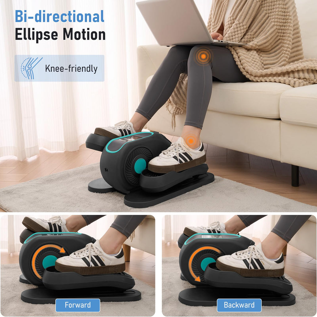 Under Desk Elliptical Machine 12 Adjustable Speeds Quiet Work Ellipse Leg Exerciser Lcd Display Strap Pedals And Remote Control