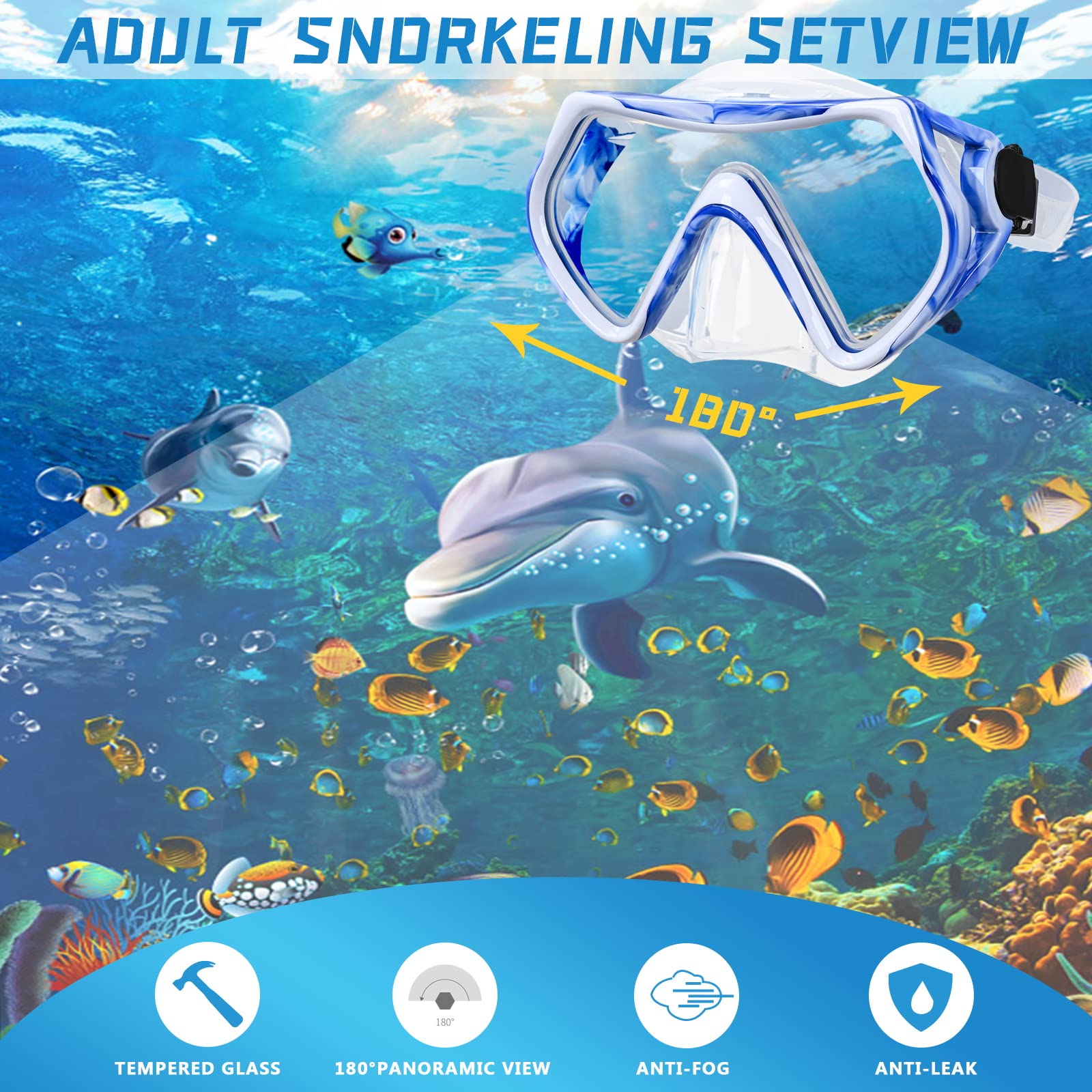 Snorkel Mask Snorkeling Set For Adults And Youth, Diving Mask And Full Dry Snorkel Swim Googles Is Suitable For Snorkeling, Dive