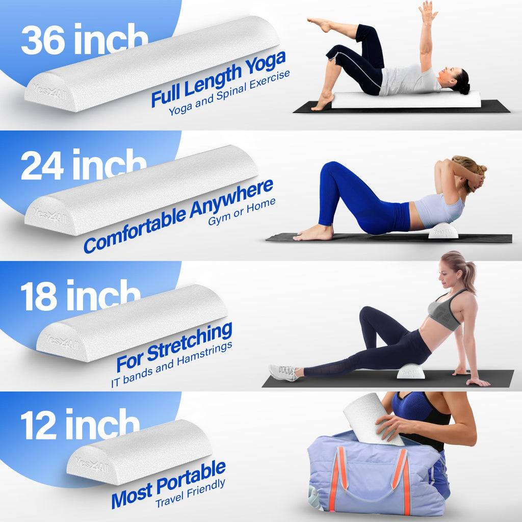 Yes4All Half Foam Rollers For Physical Therapy, Soft Density Round Pe Foam Roll For Back Massage, Yoga Exercise - 18 Inches