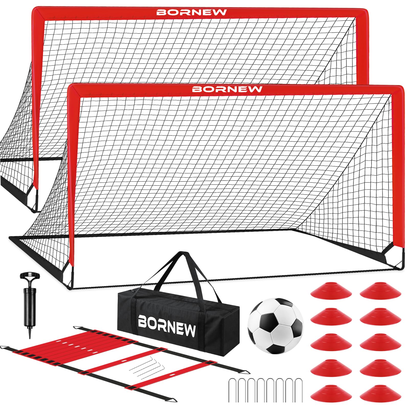 Kids Soccer Goal For Backyard Set - 2 Set Of 6X4 Ft Toddler Soccer Nets With 20Ft Agility Ladder, Soccer Ball, Pop Up Portable S