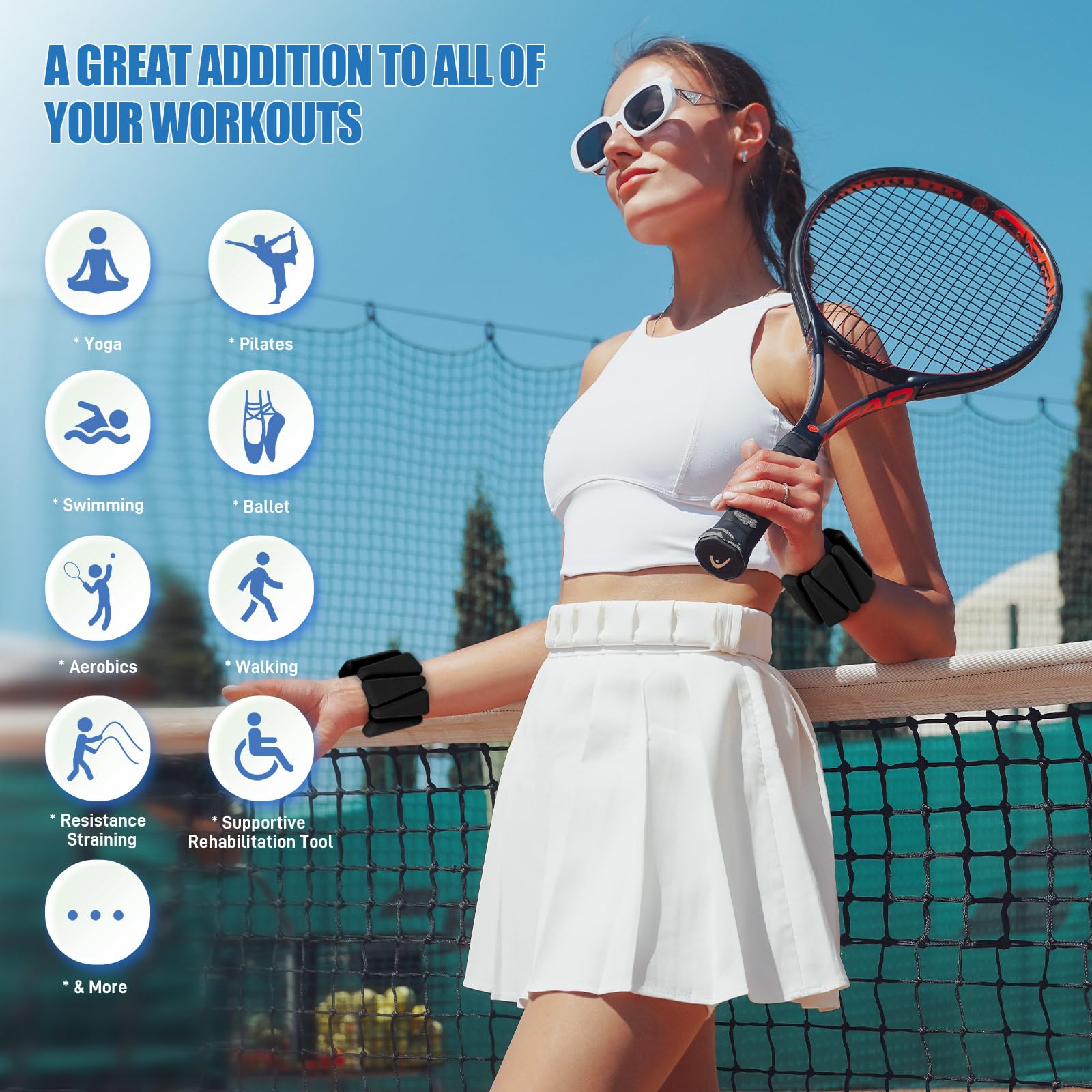 BECOJADDE Ankle Weights Set of 2 (1 lb Each) Adjustable Wrist Weights for Women Men Wearable Arm Leg Weight for Pilates, Running