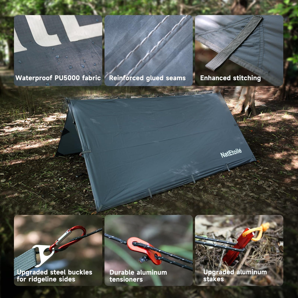 Natetoile Waterproof Camping Tarp - Pu5000Mm Coating Rain Fly For Hammock Cover, Tarp Tent, Versatile With 19 Tie-Outs - Portabl