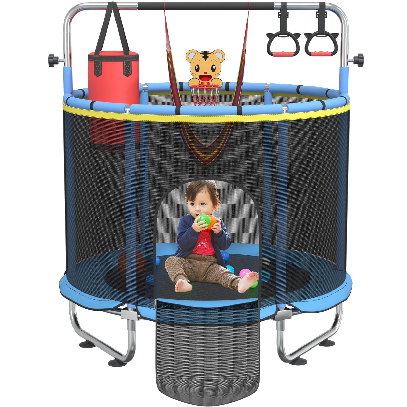 Yaciente Trampoline for Kids, 55  Indoor & Outdoor Toddler Trampoline, Anti-Rollover Bottom Kids Toys with Adjustable Gymnastics