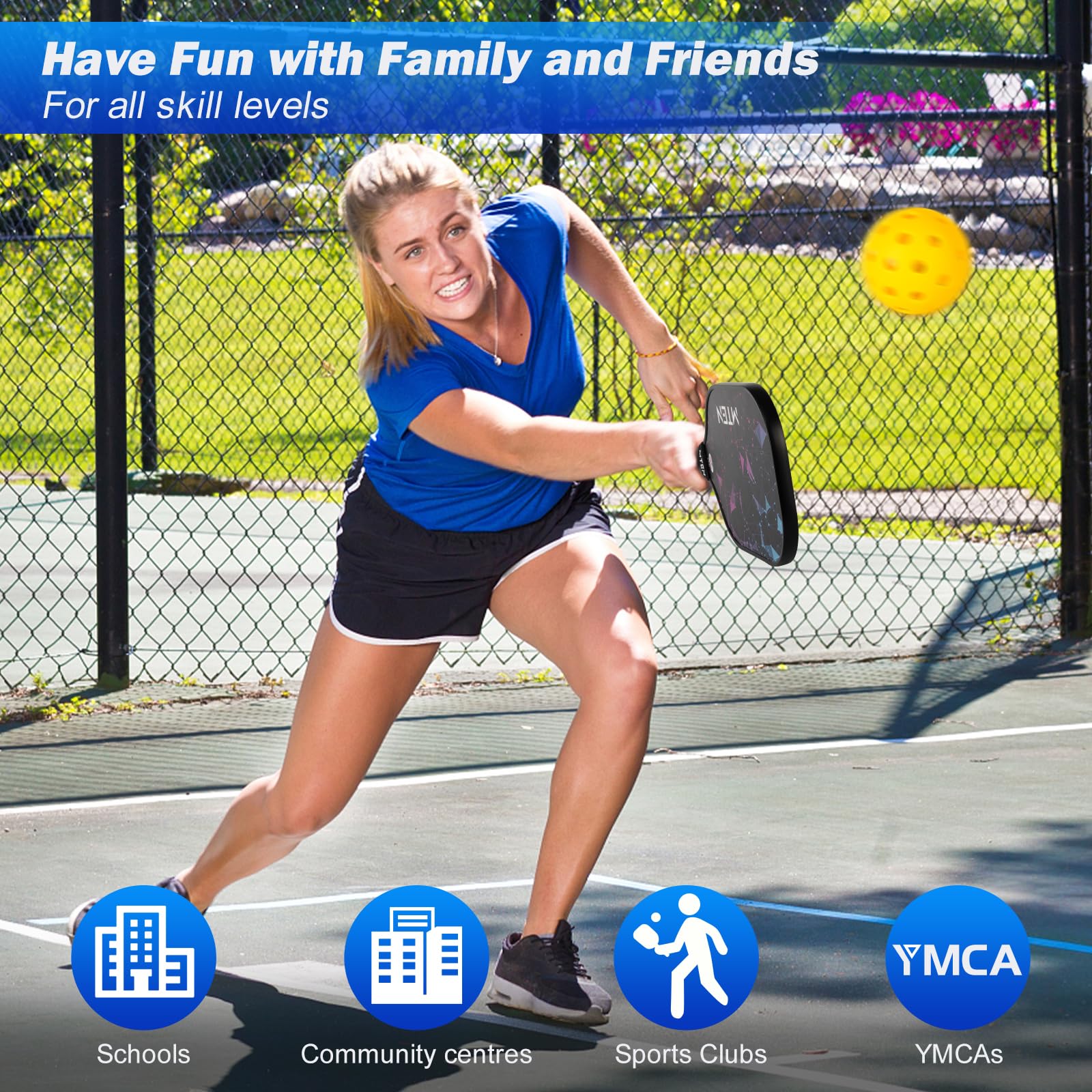 Pickleball Paddle, Usapa Approved Fiberglass Surface Pickleball Paddle With Protective Cover, Outdoor For Men Women