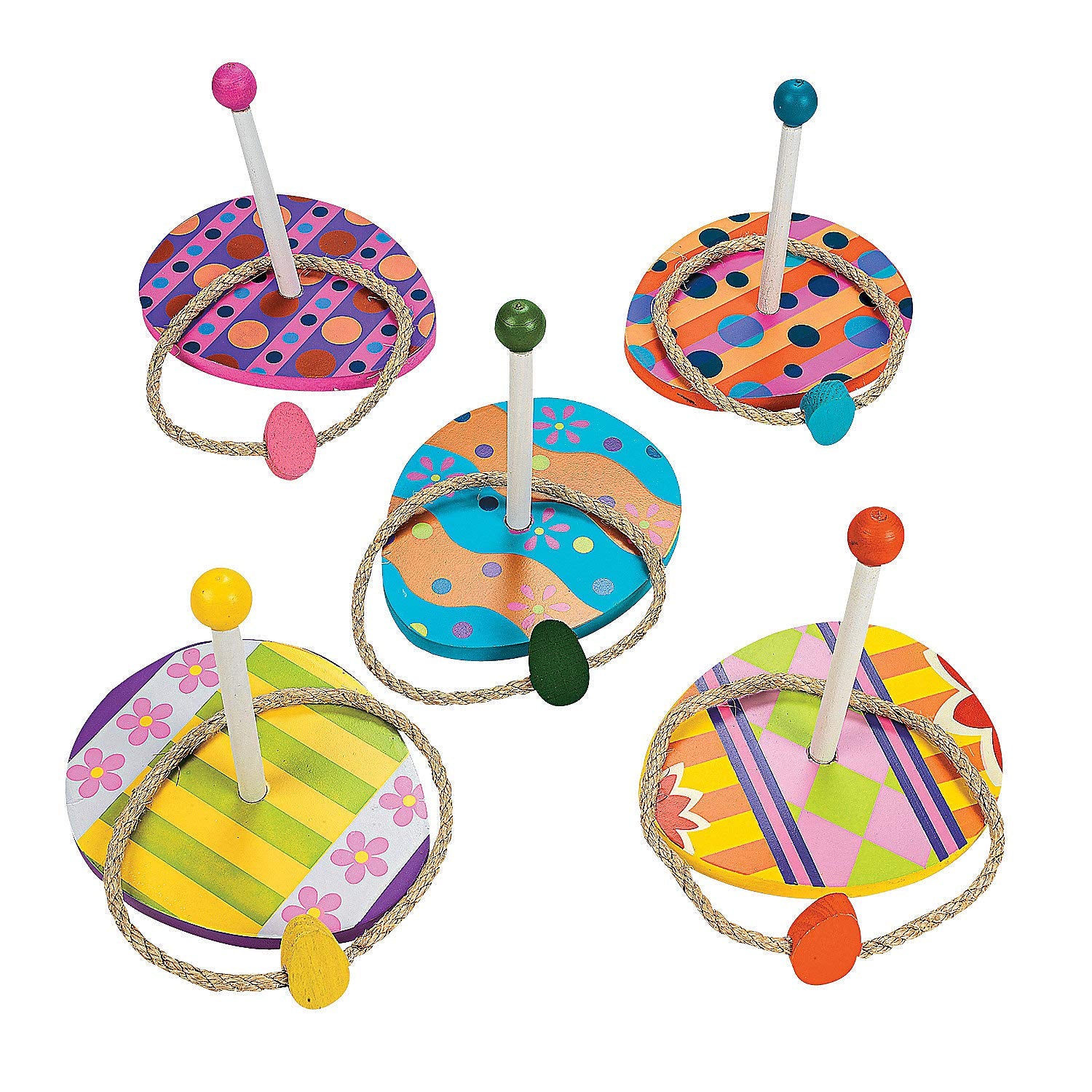 Easter Egg Ring Toss Game (5 Wood Bases and 5 Rope Rings) Party Games