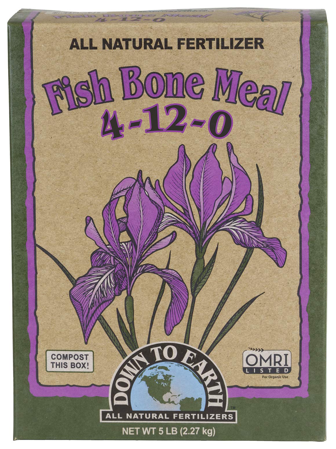Down To Earth Organic Fish Bone Meal Fertilizer Mix 4-12-0, 5 Lb
