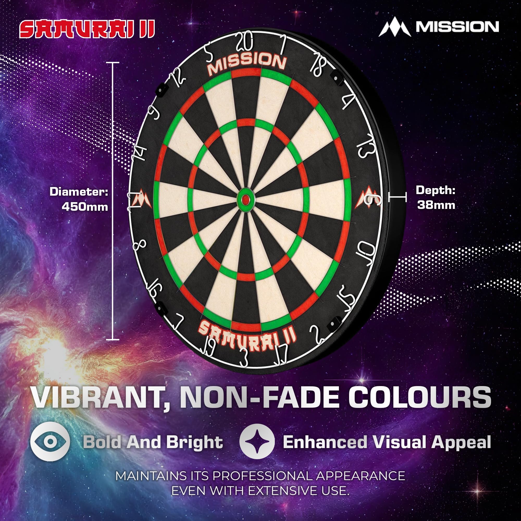 Mission Darts Db023 Samurai Ii  Professional Competition Standard Dartboard With Ultra Thin Wire Construction And Non Fade Colou