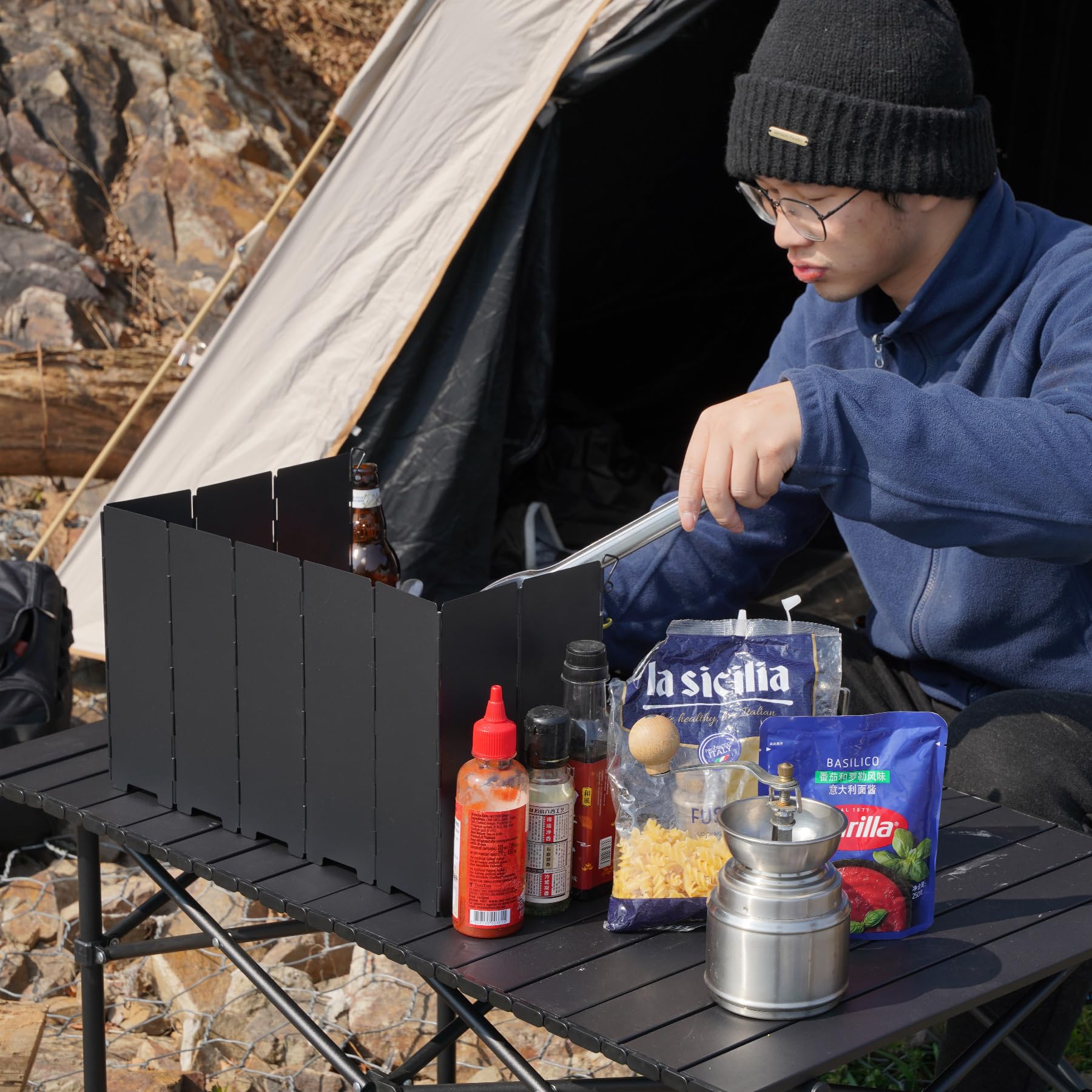 Redcamp 9.5 High Folding Outdoor Stove Windscreen, 10 Plates Aluminum Camping Stove Windshield With Carrying Bag, Lightweight Bu