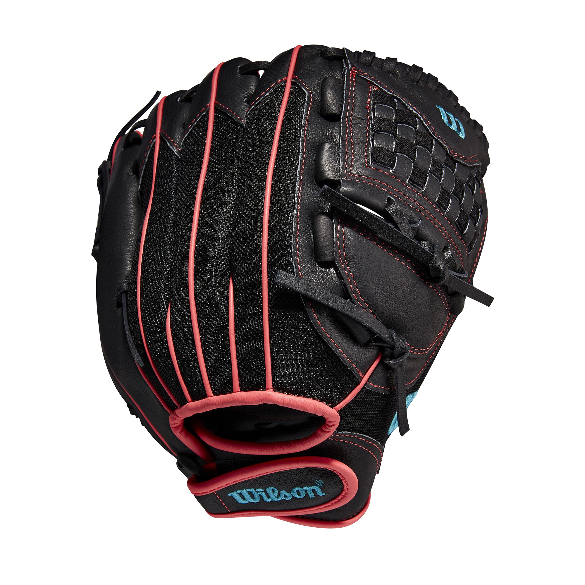 Wilson 2022 A440 Flash 11.5'' Fastpitch Infield Glove - Left Hand Throw, Black/Pink/Tropical Blue