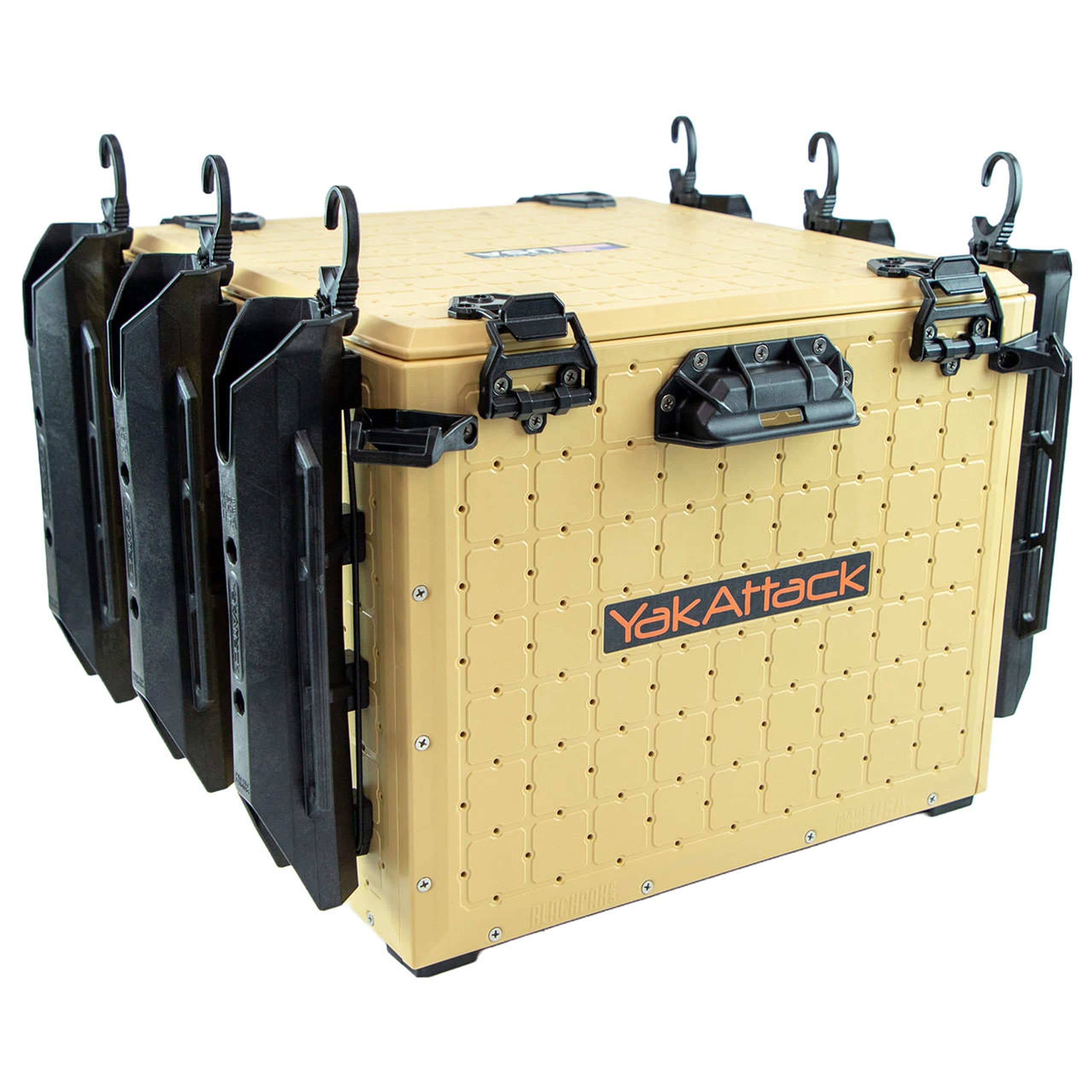 YakAttack BlackPak Pro 16 x 16 Kayak Fishing Crate with 6 Rod Holders - Desert Sand | Tackle Storage Box & Fishing Gear Organize