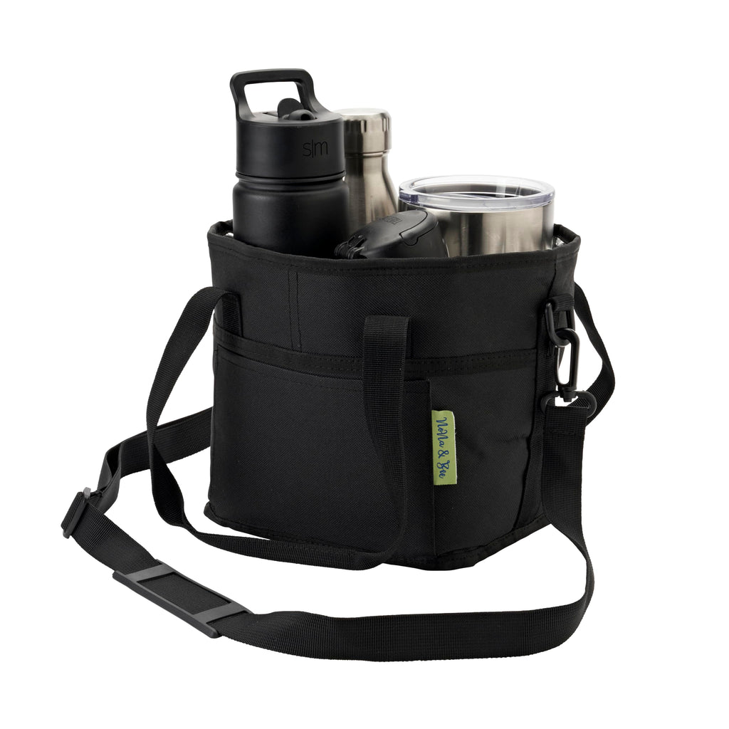 Nona & Bee 4 Water Bottle Holder With Strap | Family Size 4 Compartment Drink Bag, Multiple Tumbler Carrier Caddy | Adjustable F