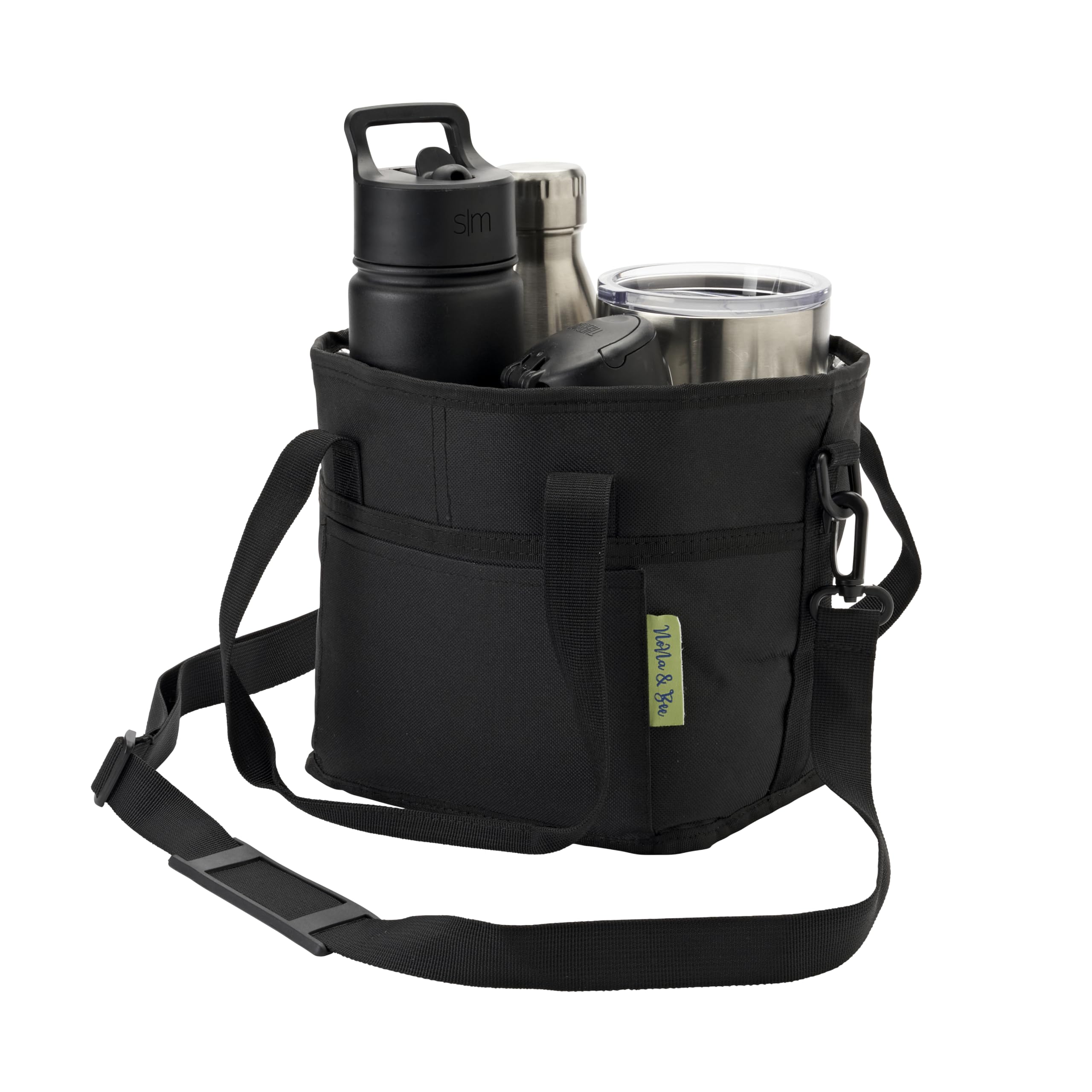 Nona & Bee 4 Water Bottle Holder With Strap | Family Size 4 Compartment Drink Bag, Multiple Tumbler Carrier Caddy | Adjustable F