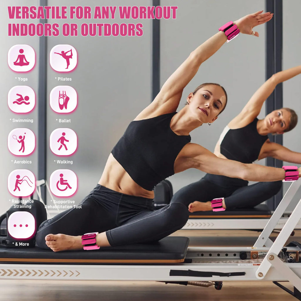INDEPANDIA Wrist & Ankle Weights for Women and Men, 2lbs Pair Adjustable Silicone Weighted Bangles for Arm & Leg Workouts, Perfe